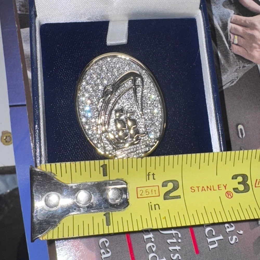 Gold and Silver Oval Brooch - USS ROTTERDAM Frequent Cruiser lots of sparkle